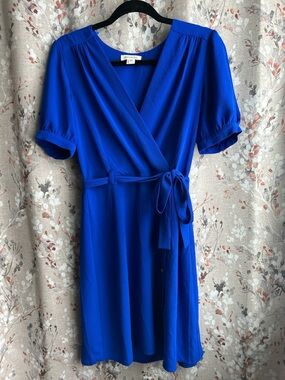 Monteau Cobalt Blue Wrap Midi Dress with Tie Waist